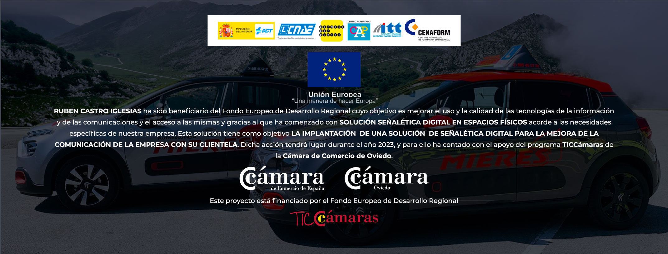 Autoescuela Mieres, financiada por el proyecto TICCamaras del Fondo Europeo de Desarrollo Regional