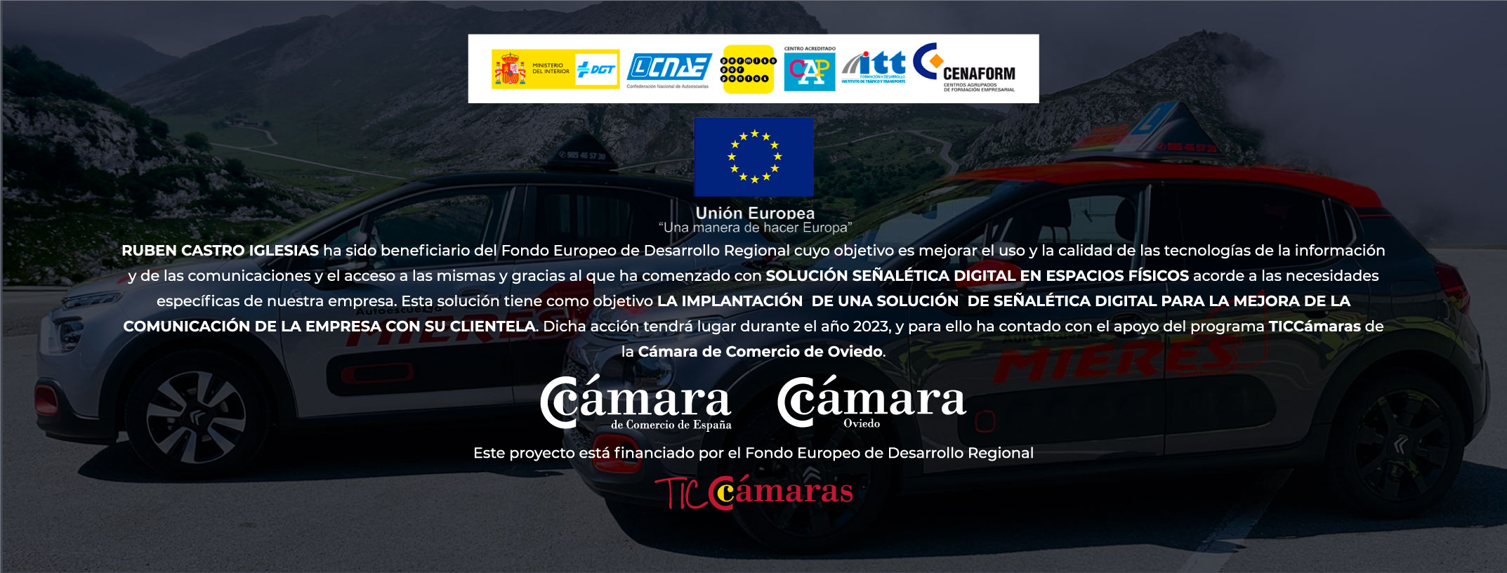 Autoescuela Mieres, financiada por el proyecto TICCamaras del Fondo Europeo de Desarrollo Regional